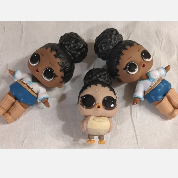 LOL Surprise Lot of 3 Foxy Dolls Pet Flyer Color Change Black Bun Twins Bird OMG - Picture 4 of 11